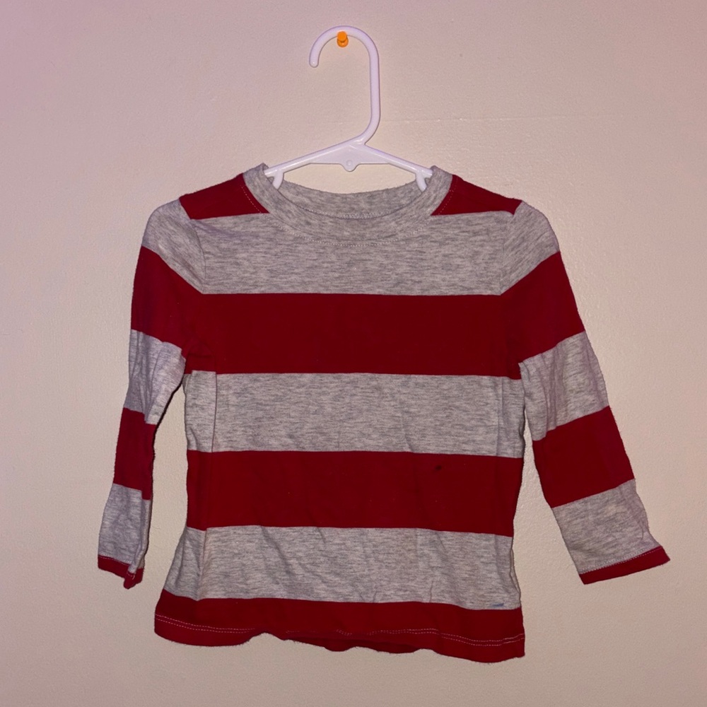 Old Navy Red and Gray Striped Long Sleeve Tee
